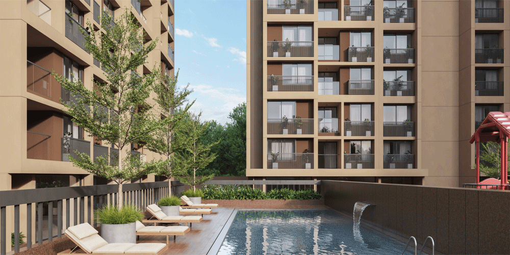 Modern residential apartments at Savera Prarambh South Bopal Ghuma by Rumi Global Properties.